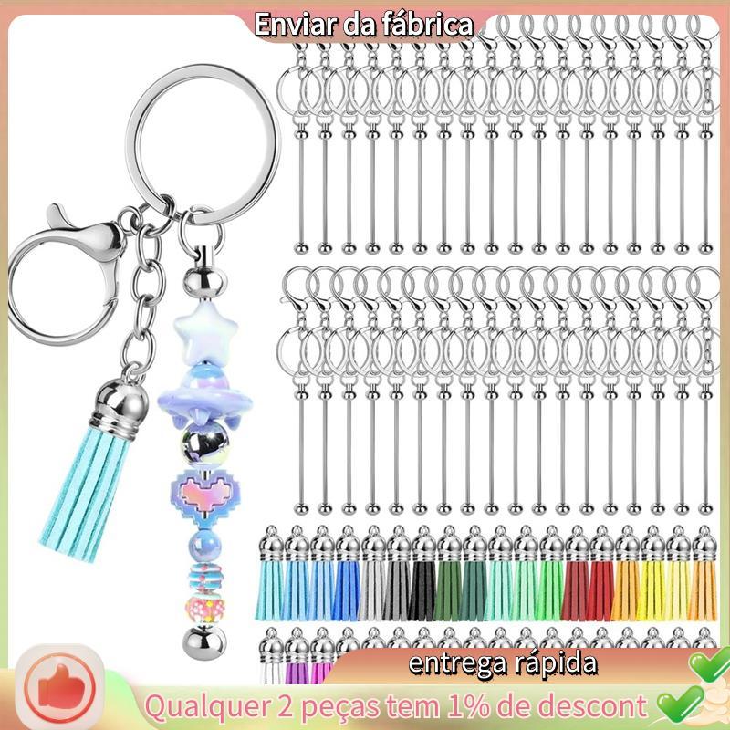 Barras De Chaveiros Beadable De 32 Pces , De Prata Em Massa Branco Para Fazer E 36 Borla Colorida