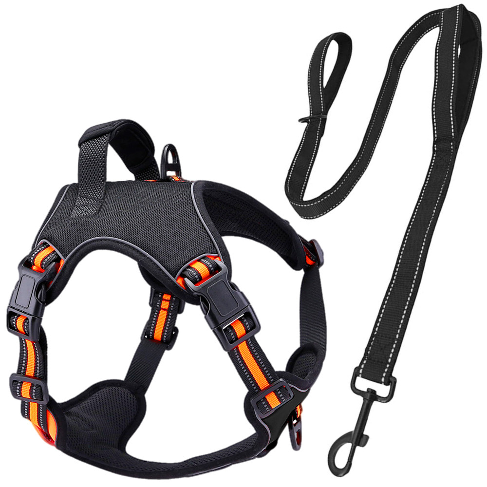 Peitoral Pet Antipuxão POWER Laranja + Guia Longa 1,5m Madog