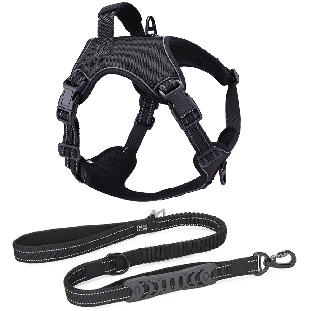Peitoral Pet Antipuxão POWER Preto + Guia Longa 1,5m Madog