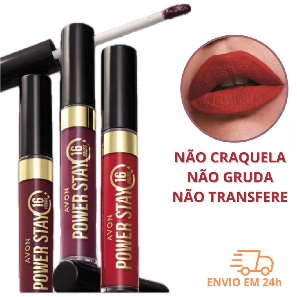 Batom Liquido Power Stay Avon 16 Horas Longa Duração Glitter ou Matte