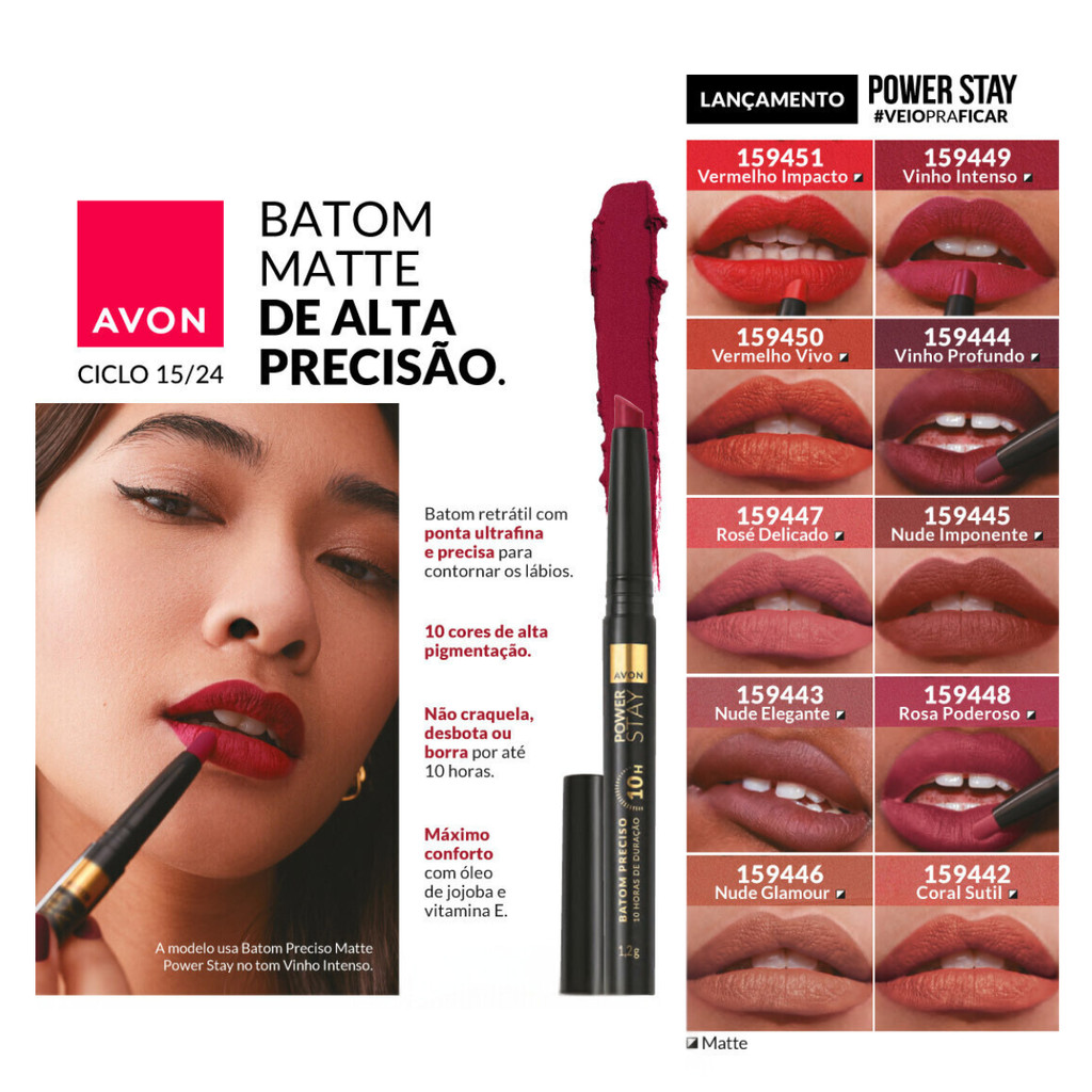 Batom 2 em 1 Retrátil Power Stay Preciso Batom e Contorno Labial de Longa Duração