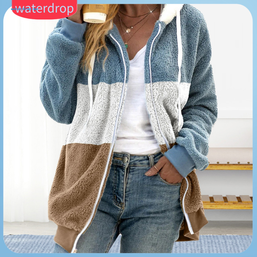Women’s Winter Coat Hooded Thick Plush Jacket Long Sleeve with Drawstring Elastic Cuffs Hem – Warm Cold Weather Oute