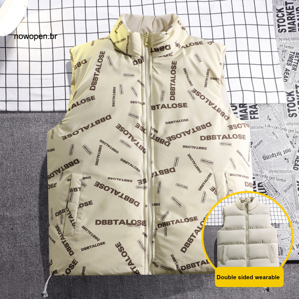 Men Vest Reversible Jacket Men's Sleeveless Puffer with Zipper Stand Collar Design Drawstring Hem Pockets – Stylish So