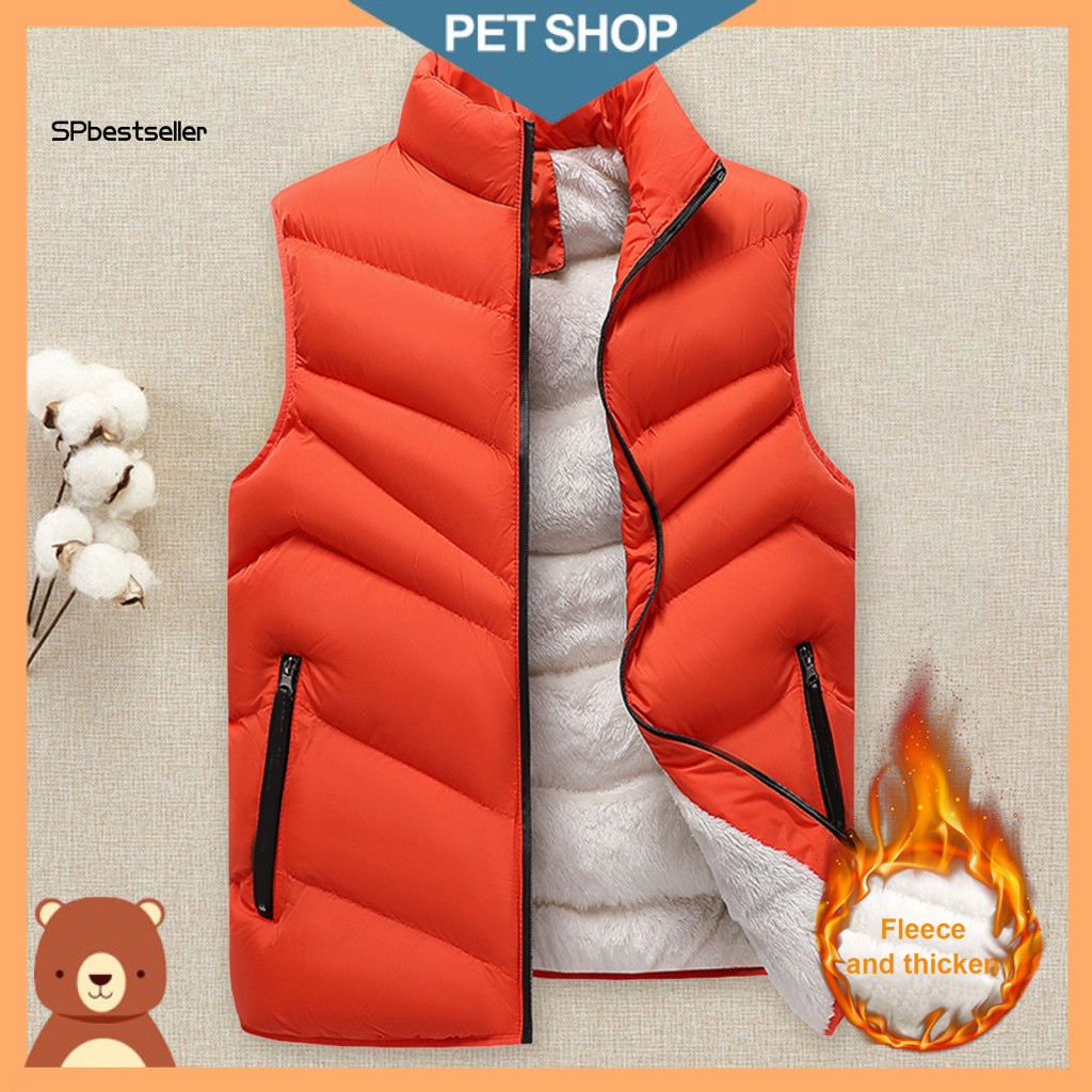 Stand-up Collar Vest Cotton Men's Waistcoat with Stand Sleeveless Solid Color Coat Zipper Placket Elastic Drawstring Hem
