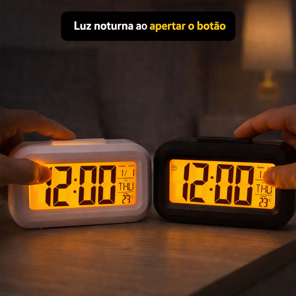 Relógio Digital LED Portátil com Despertador e Luz Noturna , Mesa, Viagem