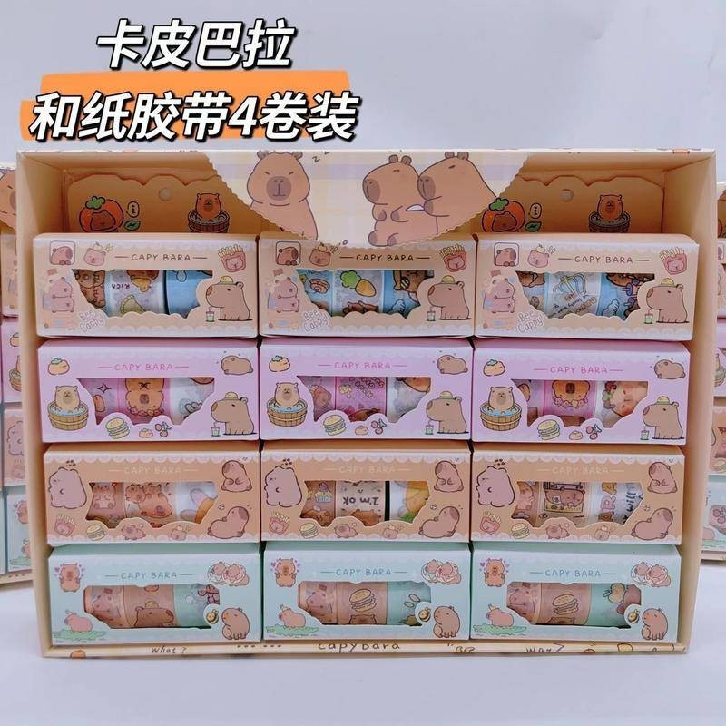 4Volume/Bag Capybara and Paper Cartoon Tape Student creative stationery Children's decorative gift cover