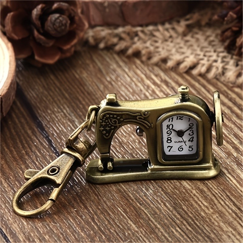 Máquina de costura Forma Pocket Watch Vintage Bronze Keychain Novidade Quartz Watch Keychain Pendant Bag Acessórios Creative Gift Nurse Watch