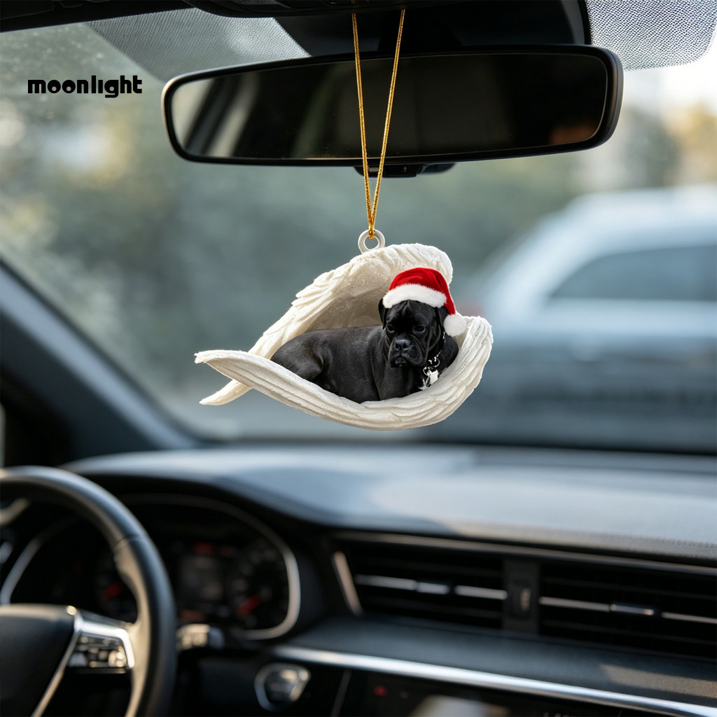 2pcs Cute Sleeping Dog Car Hanging Ornaments Acrylic 2d Flat Rearview Mirror Charms Keychains Perfect Christmas Gifts fo