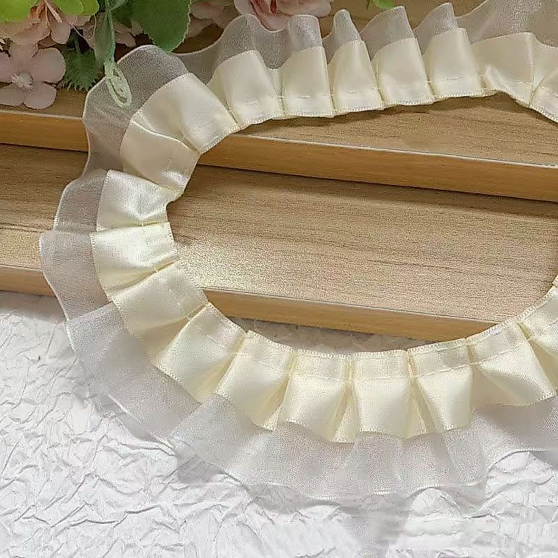 4 * 300CM branco camada dupla chiffon dobrada renda corte roupas cortinas cobertas sofá acessórios de designer DIY