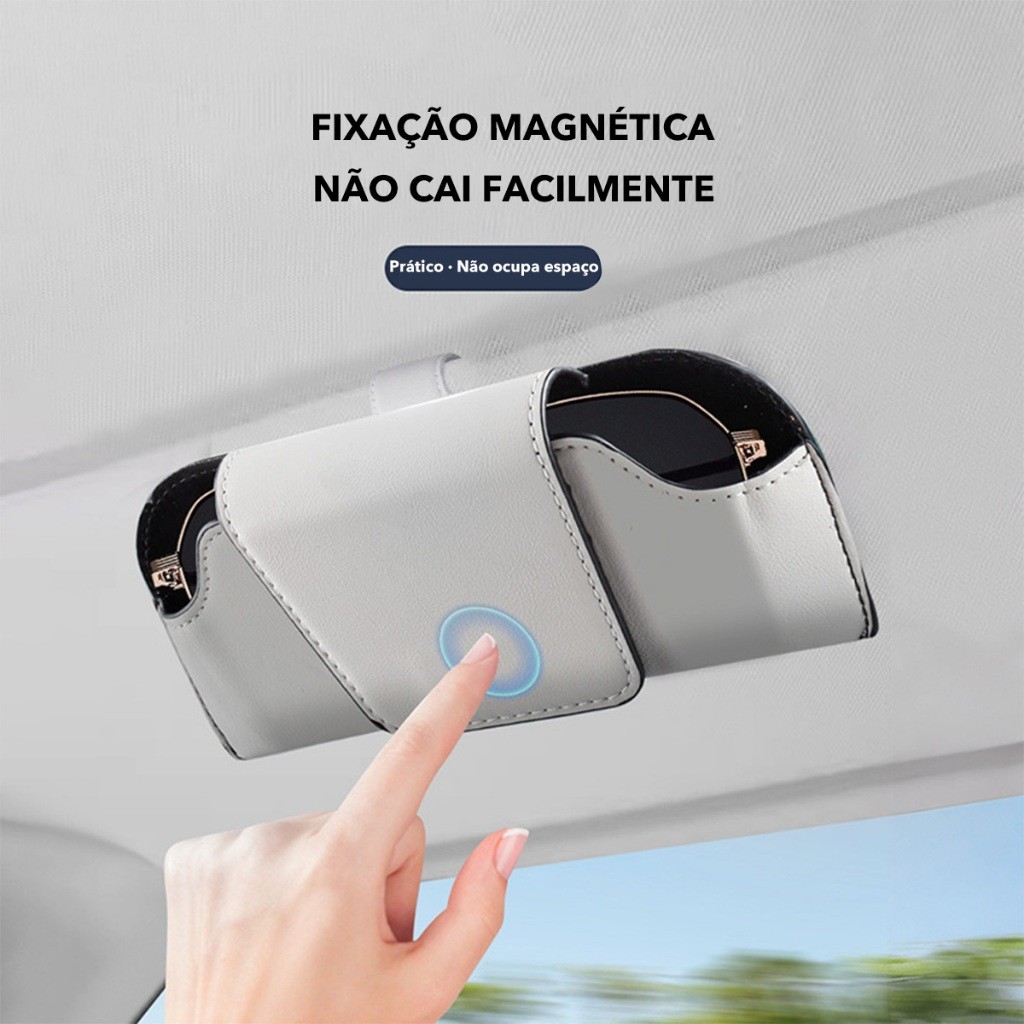 Estojo Óculos Couro com Clip para Carro | Viseira Solar | Porta Cartões Ingresso | Multifuncional