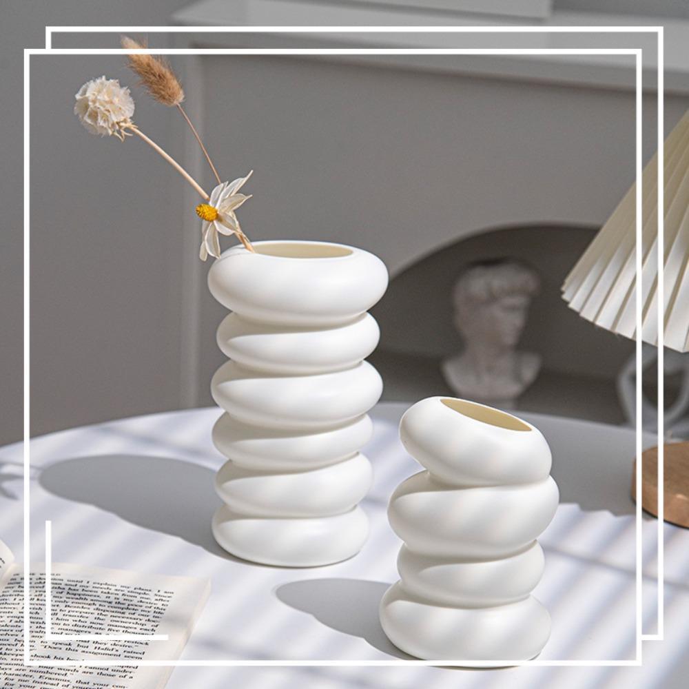 Vaso De Flores , Com Design Espiral De Plástico , Arranjo Estilo Nórdico De Cerâmica De Imitação Moderna