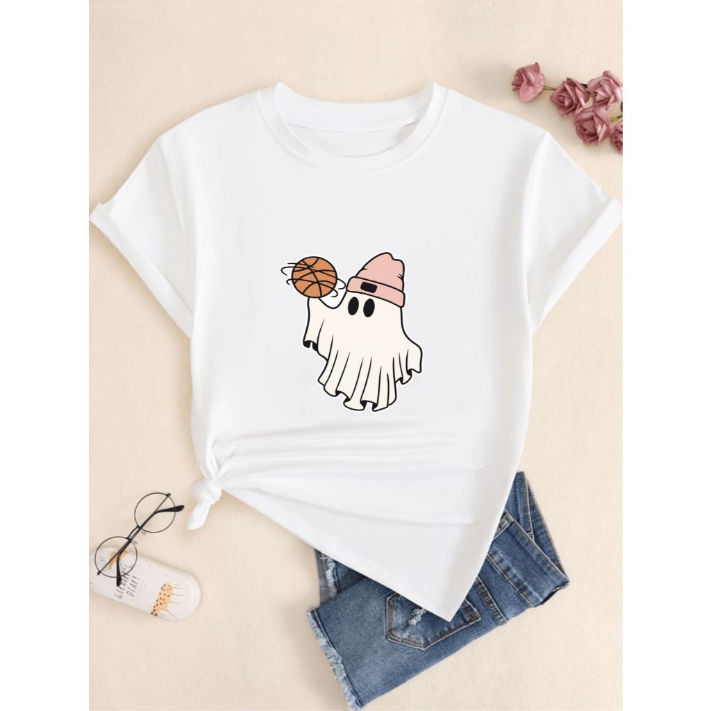 Camiseta Halloween Basquete Fantasma Camisa Unissex Masculina Feminina Baby Look Casual Academia