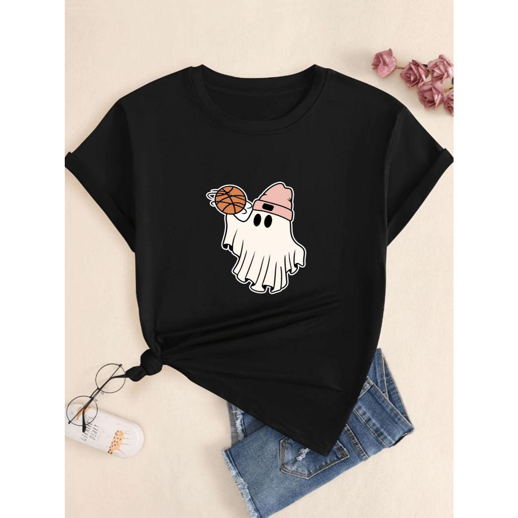 Camiseta Halloween Basquete Fantasma Camisa Unissex Masculina Feminina Baby Look Casual Academia