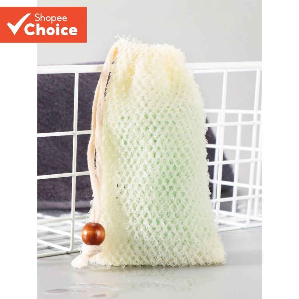 Saco Cremoso De Malha De Nylon De Camada Dupla , Rede De Espuma Esfoliante Durável Com Cordão E Contas De Madeira