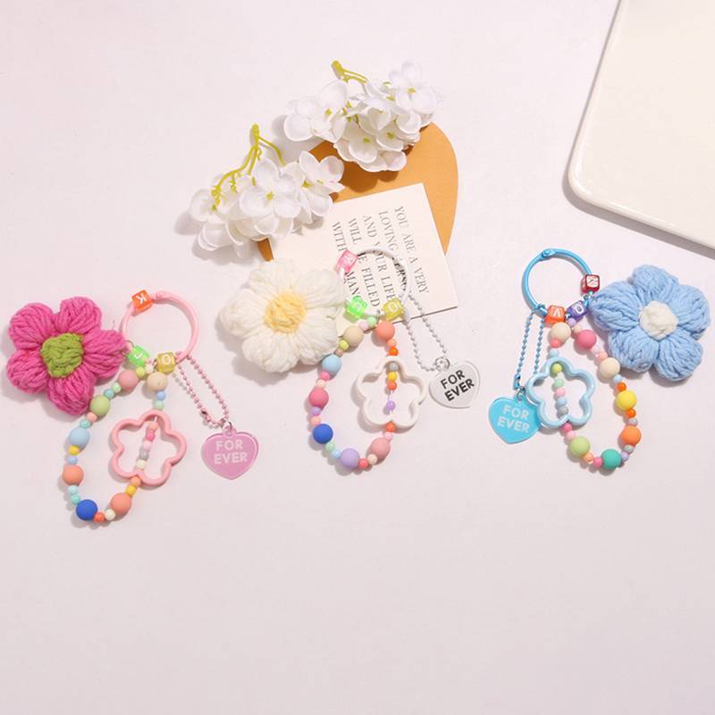 [lovego] Chaveiros De Lã De Desenho Animado Com Flores De Malha , Pulseira Contas , Cordão , Chaveiro Para Mulheres , Me