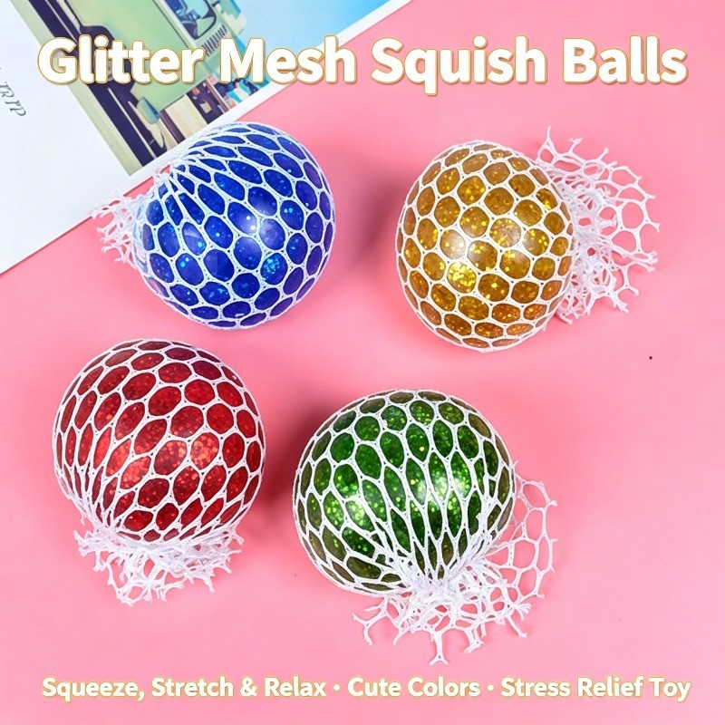 Bola De Estresse De Malha De Uva Cheia De Ouro , Brinquedo Pop Fidget De Contas De Apertar , Mole Anti-Ansiedade Para Us