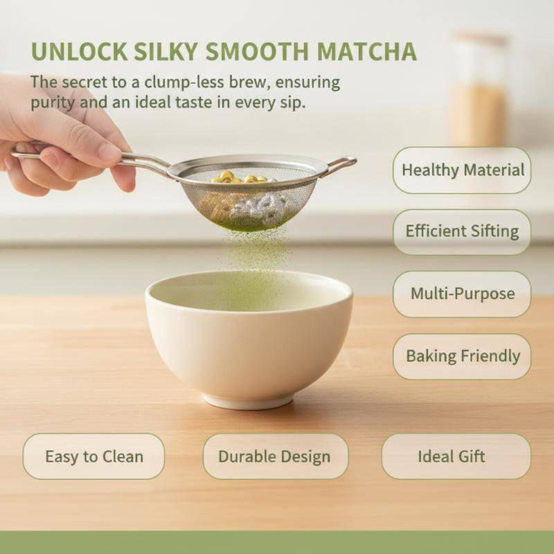[BANY] Peneira Matcha De Aço Inoxidável , Malha Fina , Borda Lisa Com Contas Rolantes , Formato De Flor De Qualidade Ali