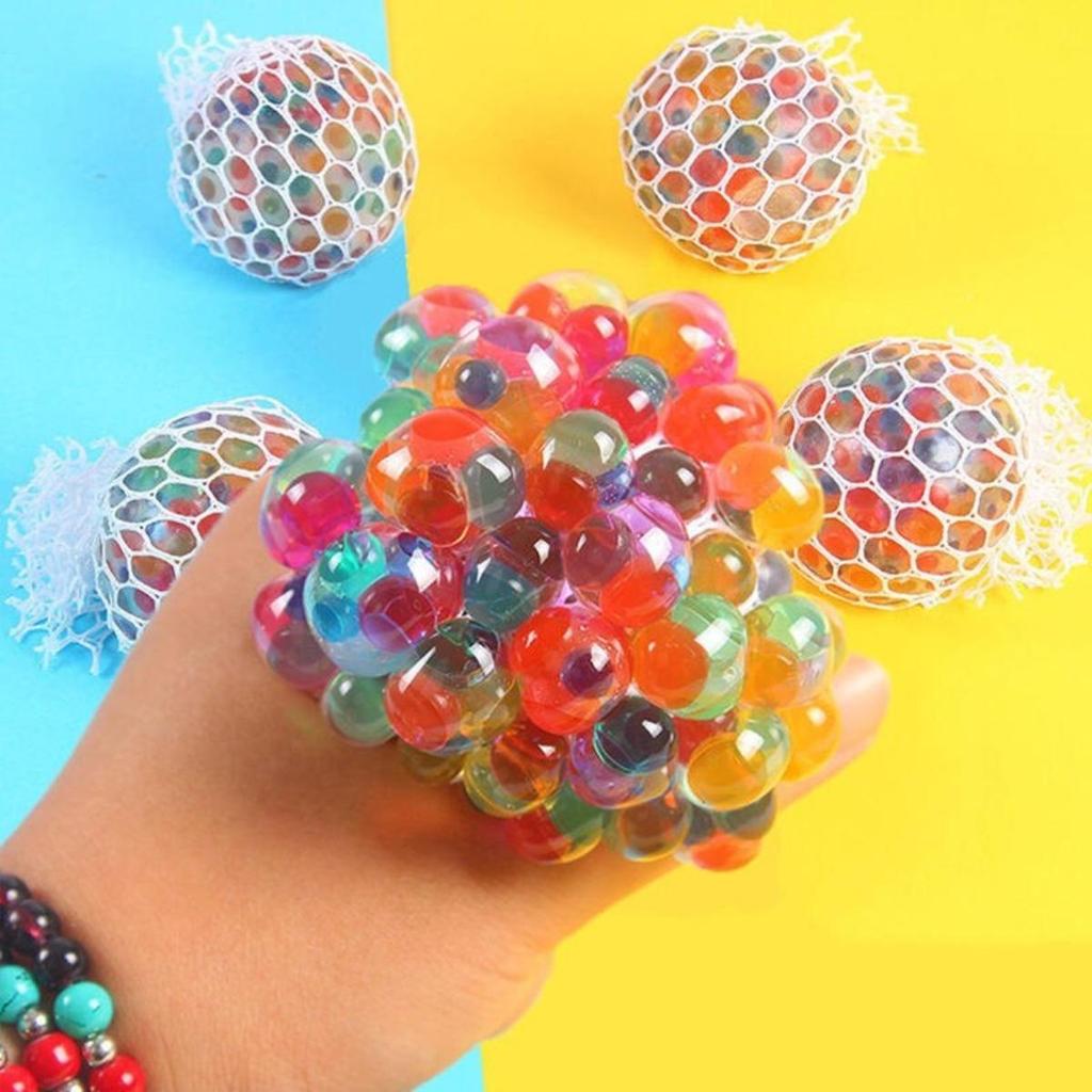 Bolas De Apertar De Malha De Uva Mole Com Contas De Água Coloridas , Brinquedos Sensoriais Para Alívio Do Estresse , Prê