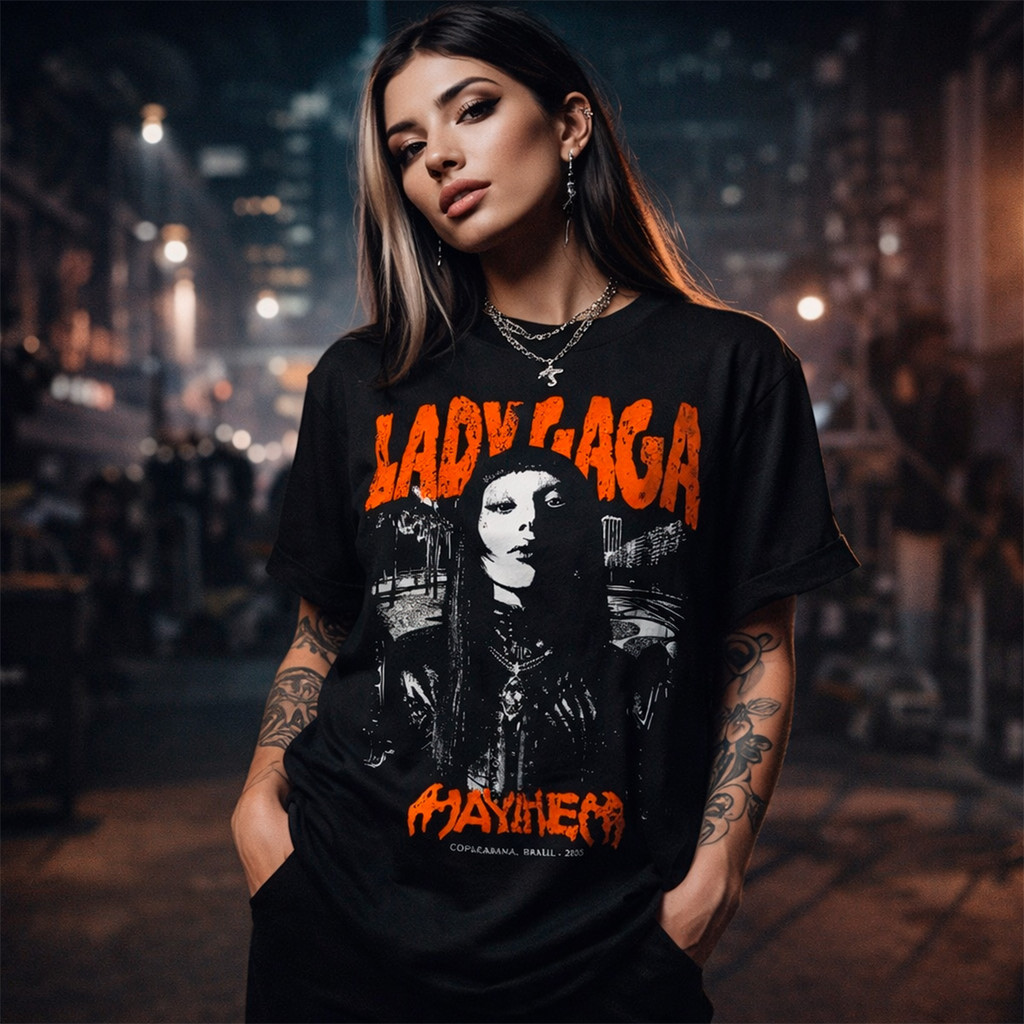 [Camiseta Premium em Algodão Puro]SISI Camiseta Streetwaer Algodão Camisa Lady Gaga Mayhem Copacabana Show Rio Cantora
