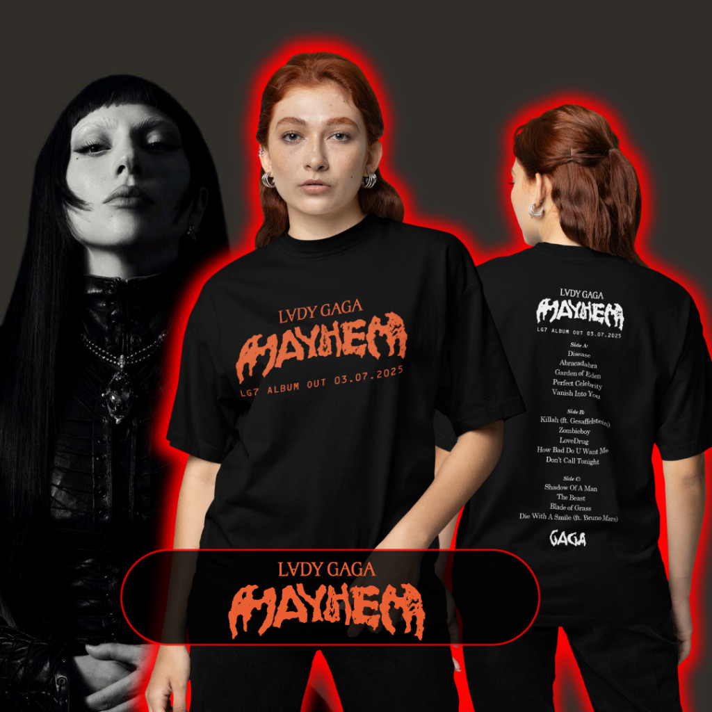 [Camiseta Premium em Algodão Puro]SISI Lady Gaga Mayhem Novo Álbum 2026 Pop Preta Feminina Tshirt Blusa Camisetas
