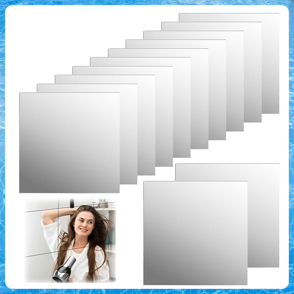 12 Peças Espelhos De Acrílico Autocolante Flexível 30x30cm Para Paredes Quarto Sala Academia Sem Moldura