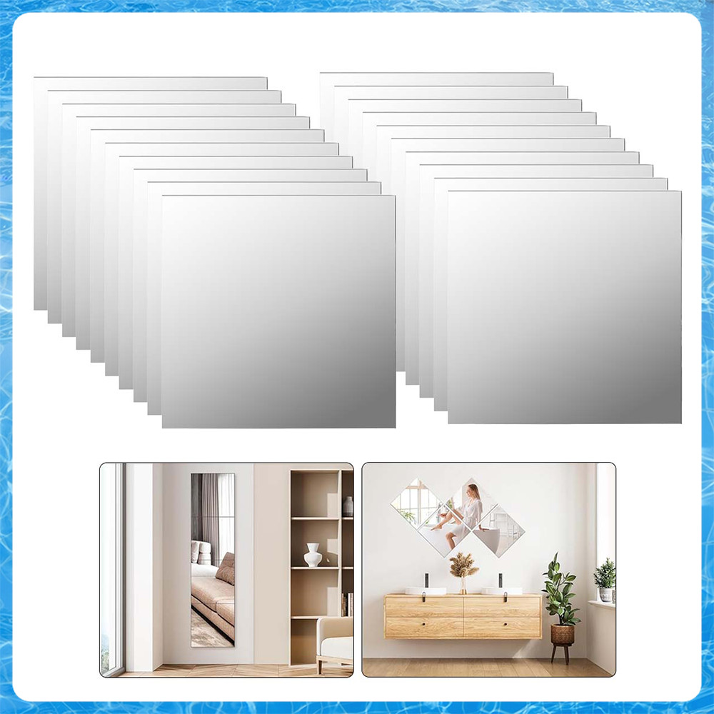 20 Peças Espelhos De Acrílico Parede Sem Moldura Autoadesivos 20x20cm Crie Parede Fundo Brilhante Sala Quarto