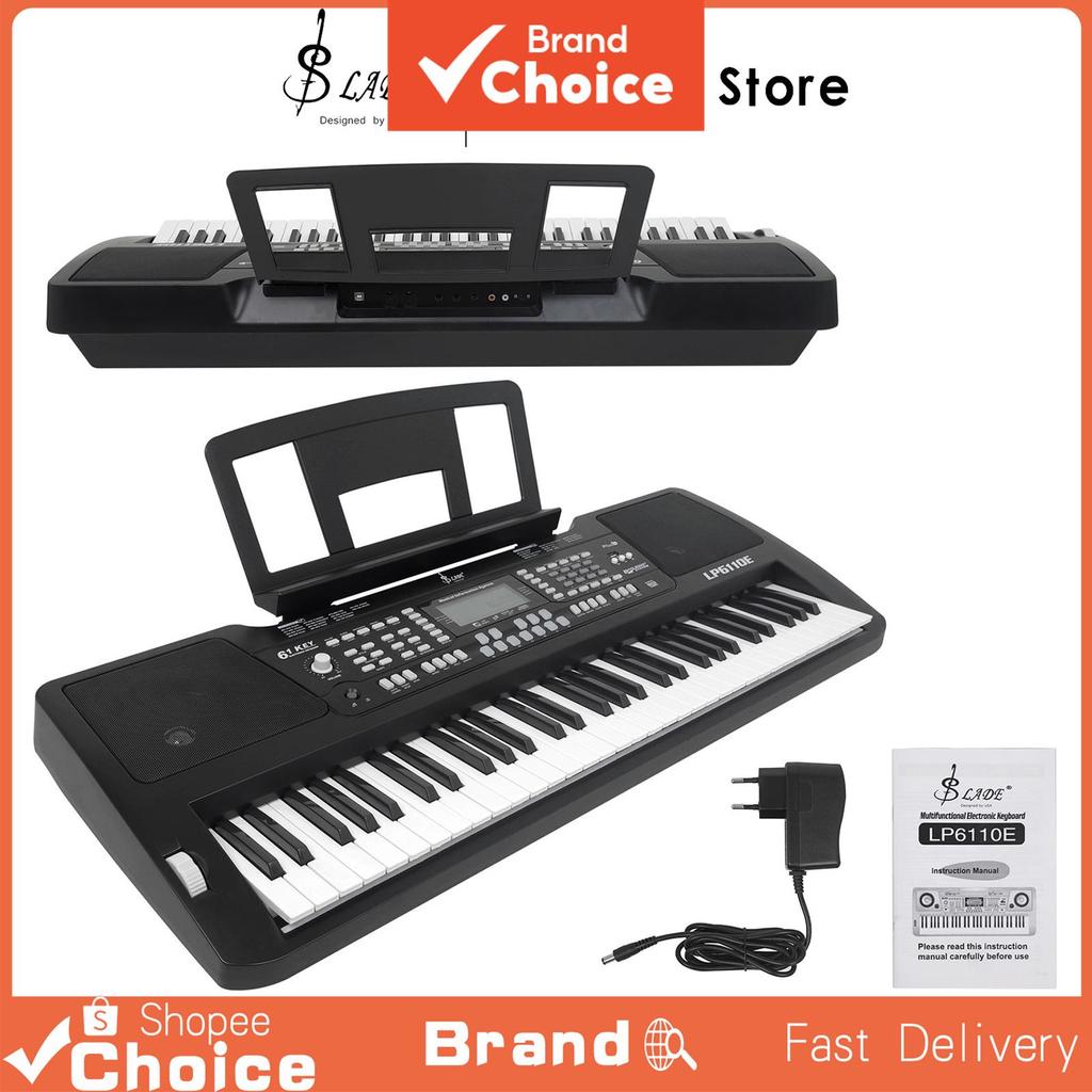 Piano eletrônico SLADE Professional 61 teclas ABS, multifuncional preto com carregador e suporte de partitura
