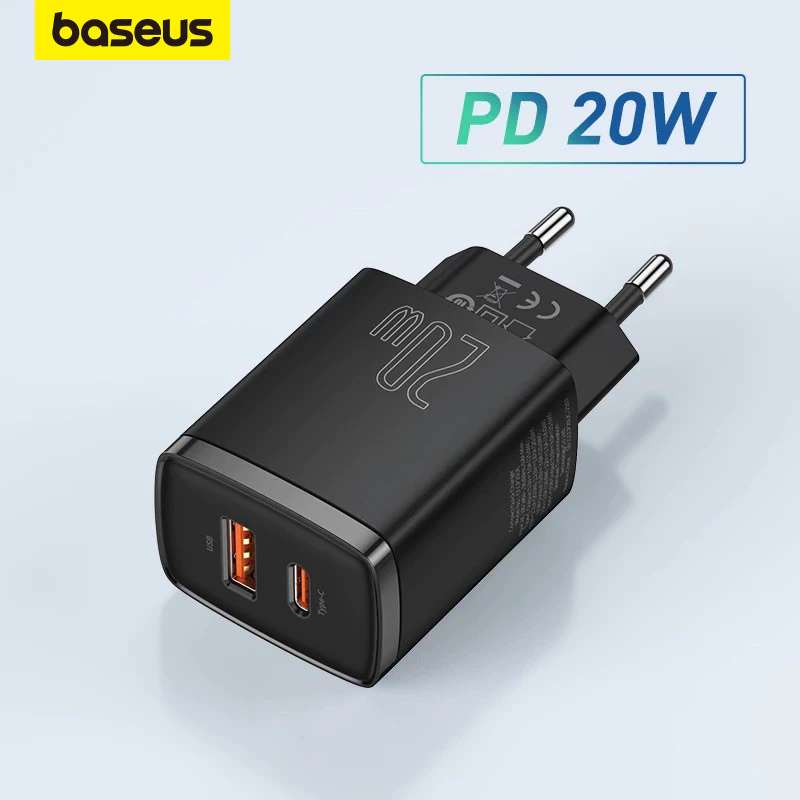 Carregador Baseus PD 20W Preto Dual USB iPhone Carga Rápida Quick Fast Charger