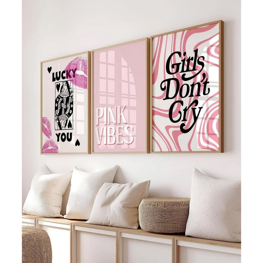 Quadro Decorativo Lucky Pink Girls Rosa Moderno Colorido Sala Hall Luxo