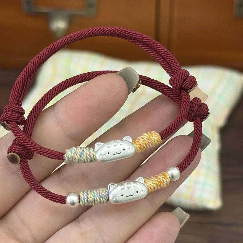 ❤Novidades❤❤ Lucky cat Baguette gato trançado corda pulseira feminina luz luxo all-match casal presente namoradas all-ma