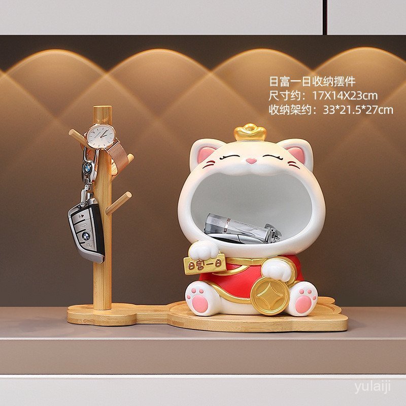 Lucky Cat Ornamentos de armazenamento de resina ecologicamente corretos Novo estilo chinês Luz de entrada de luxo Armaze