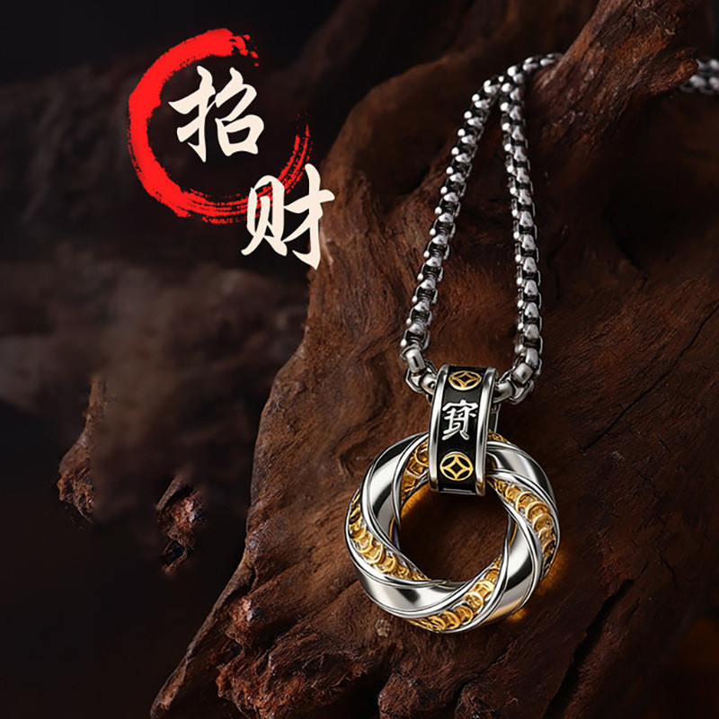 Pronto estoque Lucky Fortune Colar Masculino Novo Estilo Chinês Luz Luxo Moeda Pingente Casal Clavícula Corrente Pronto