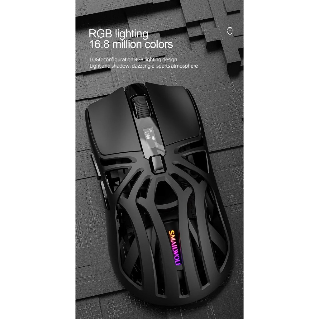 Mouse Para Jogos Multimodo SMAILWOLF RS8 Com Display Digital , Bluetooth 5.1 , 2.4G Sem Fio , Tipo C Iluminação RGB