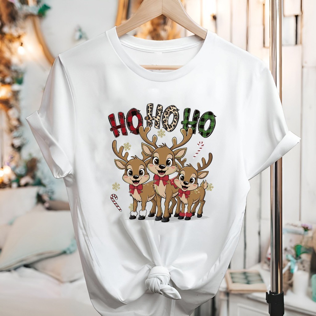 Camiseta Camisa Unissex 30.1 Feminina Natal Personalizada Estampas Diversas Rena Hohoho Premium Envio Direto
