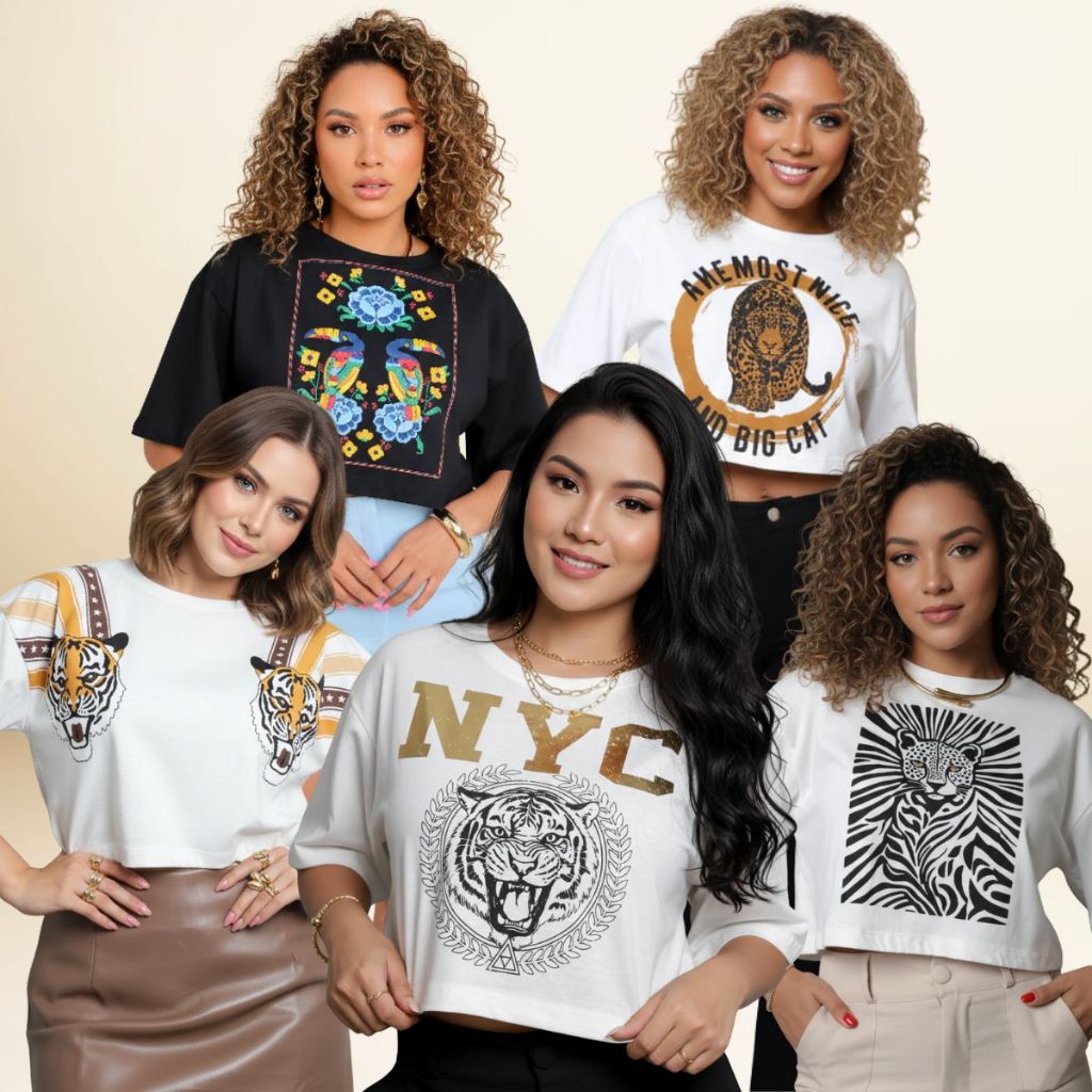 Cropped Oversized  Diversas Estampas  StreetWear Camiseta Feminina Blusa 100% Algodão