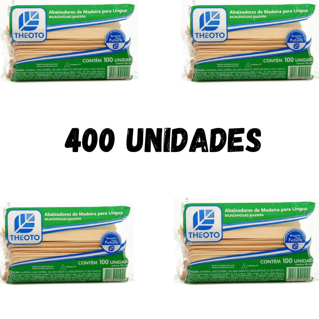 Abaixador De Lingua 4 Pacotes C/ 100 Espátula De Madeira Palito Theoto