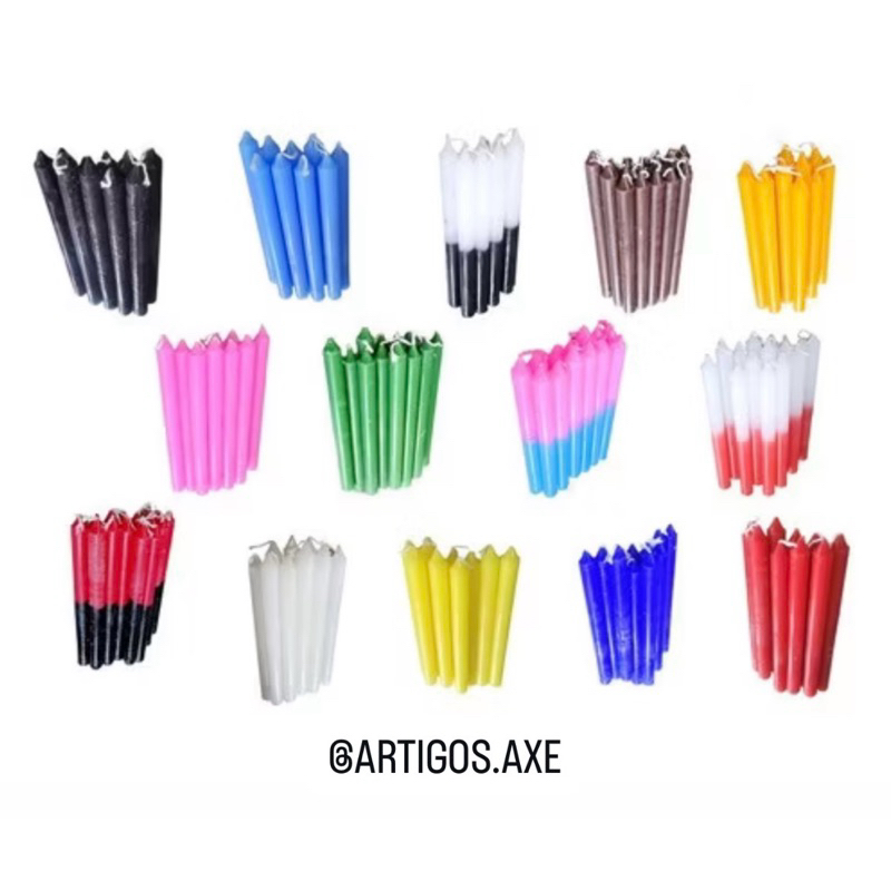 Vela Palito comum coloridas  pacote com 10 unidades, Umbanda, Candomblé, Católico, , Axé