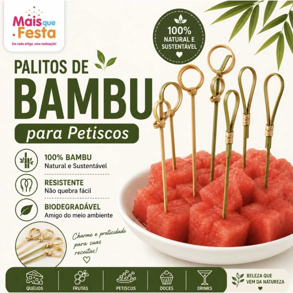 Palitos de Bambu para Petiscos e Lanches Kit 24 Unidades Decorativas