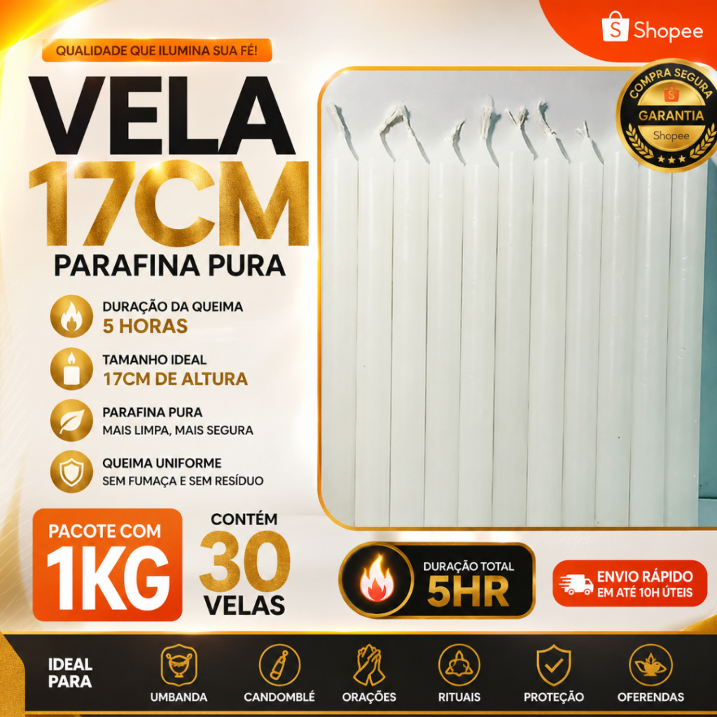 Vela Palito Pacote com 1KG Branca Parafina Premium 100%