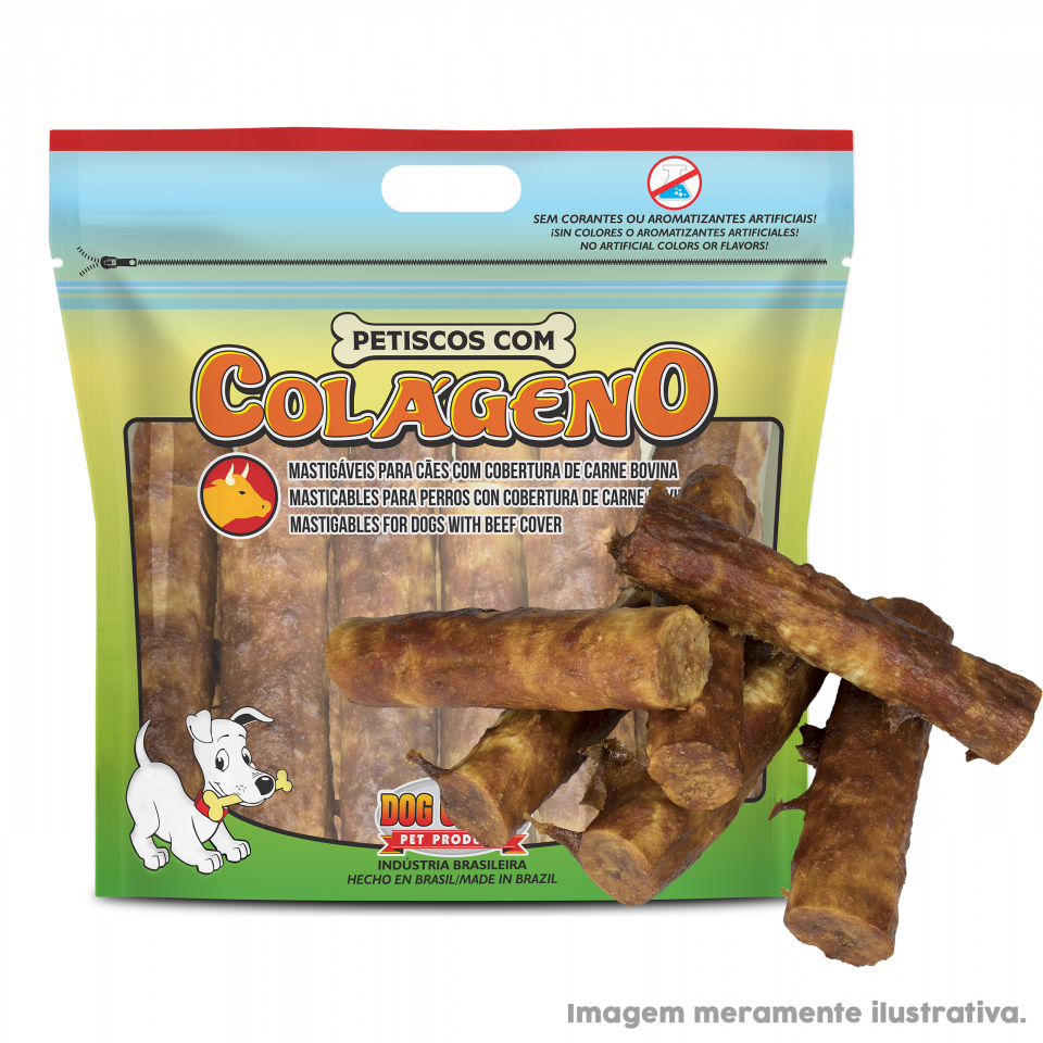 PETISCO CÃES - PALITO Roll Médio 5x20mm com Colágeno e Cobertura de Carne Bovina Pacote com 500g.