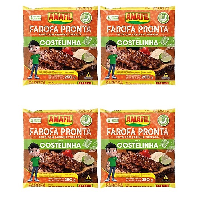 Farofa Pronta Temperada sabor Costelinha Amafil 250gr – 4 Unidades