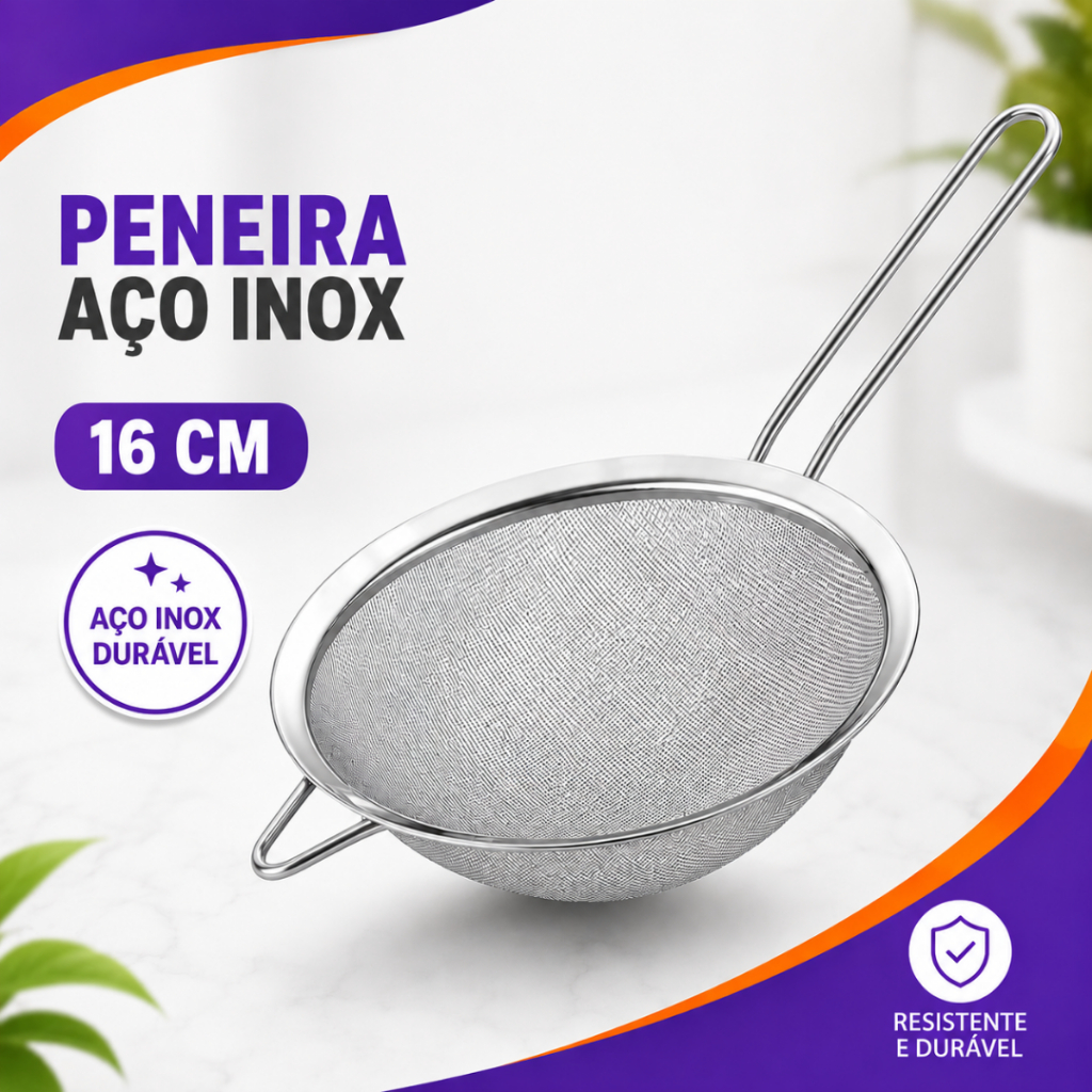 Peneira Grande Inox 16cm Coador de Suco, Farofas, Aço Inox Para Cozinha Multiuso Universal