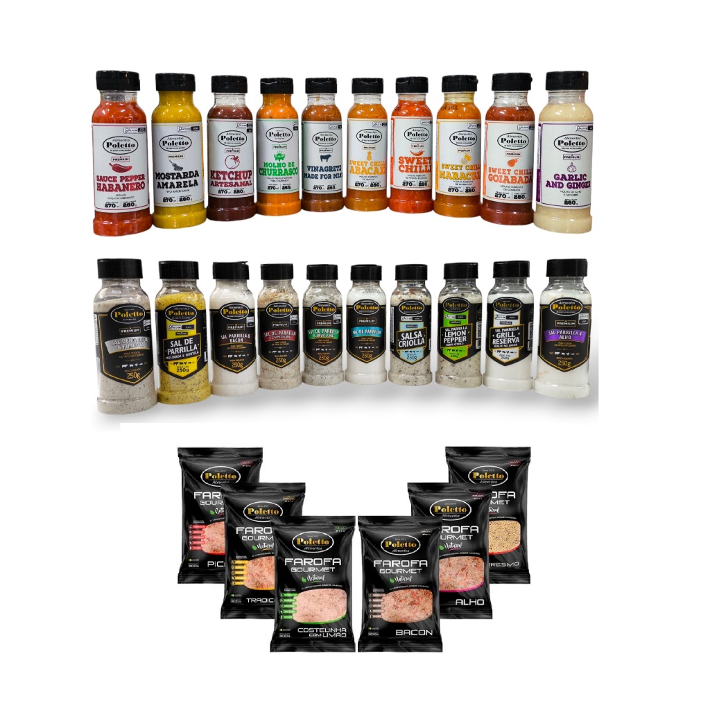 KIT CHURRASCO PARA AÇOUGUE SAL DE PARRILLA + MOLHO + FAROFA POLETTO