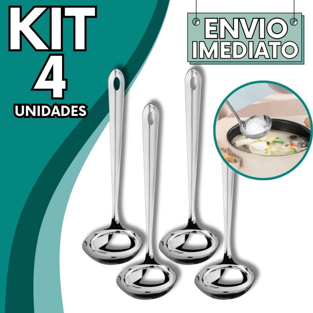 KIT Jogo 4 Mini Concha Pequena Aço Inox Polido Para Servir Molho Caldos Calda Farofa Vinagrete Utensílios de Metal