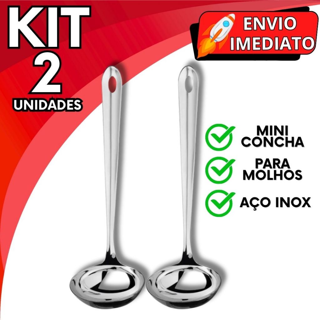 KIT Jogo 2 Mini Concha Pequena em Aço Inox Polido Resistente Para Servir Molho Caldos Caldinho Calda Farofa Vinagrete