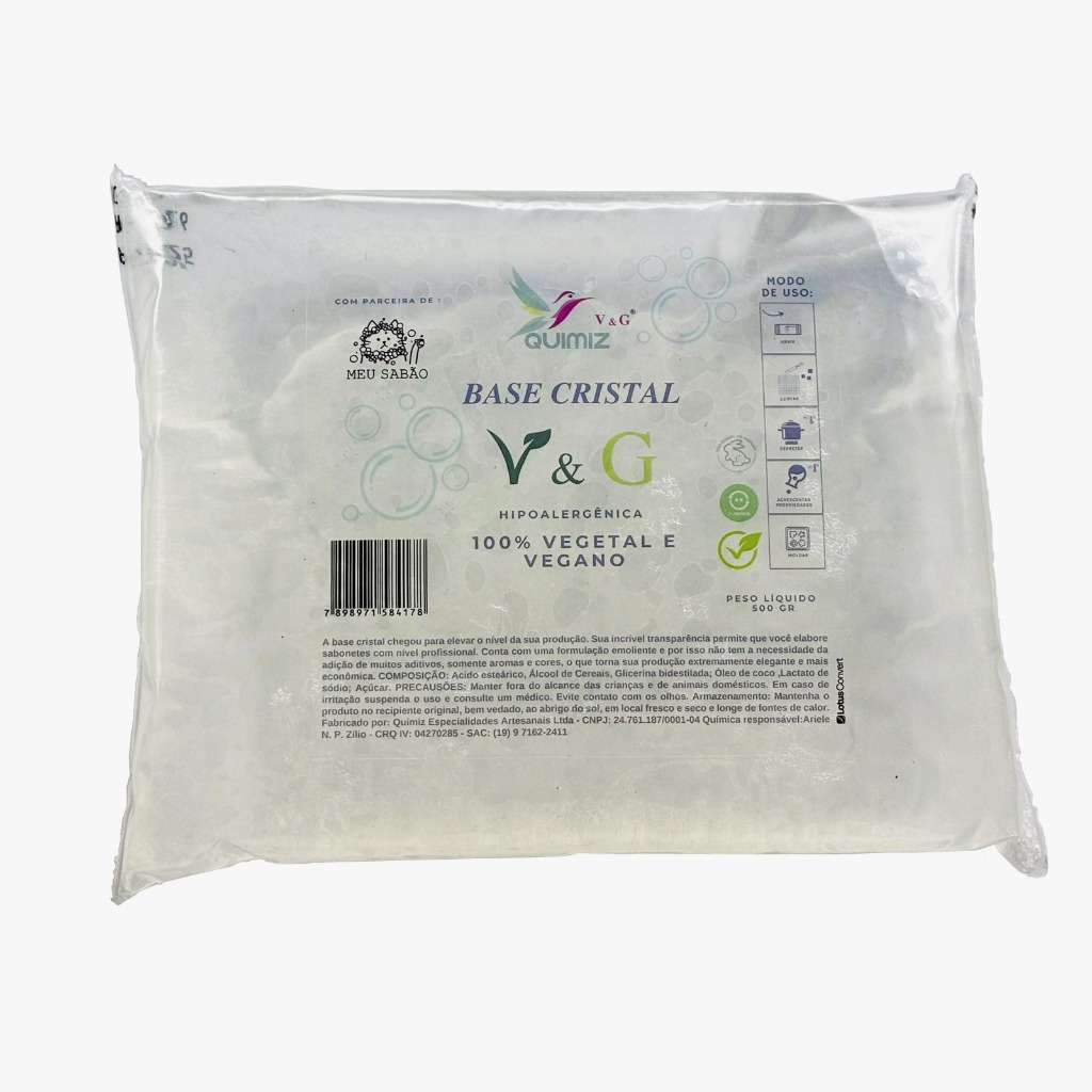 Base Glicerinada Cristal V&G 500g Transparente, Premium, P Sabonetes Esfoliantes e Terapêuticos