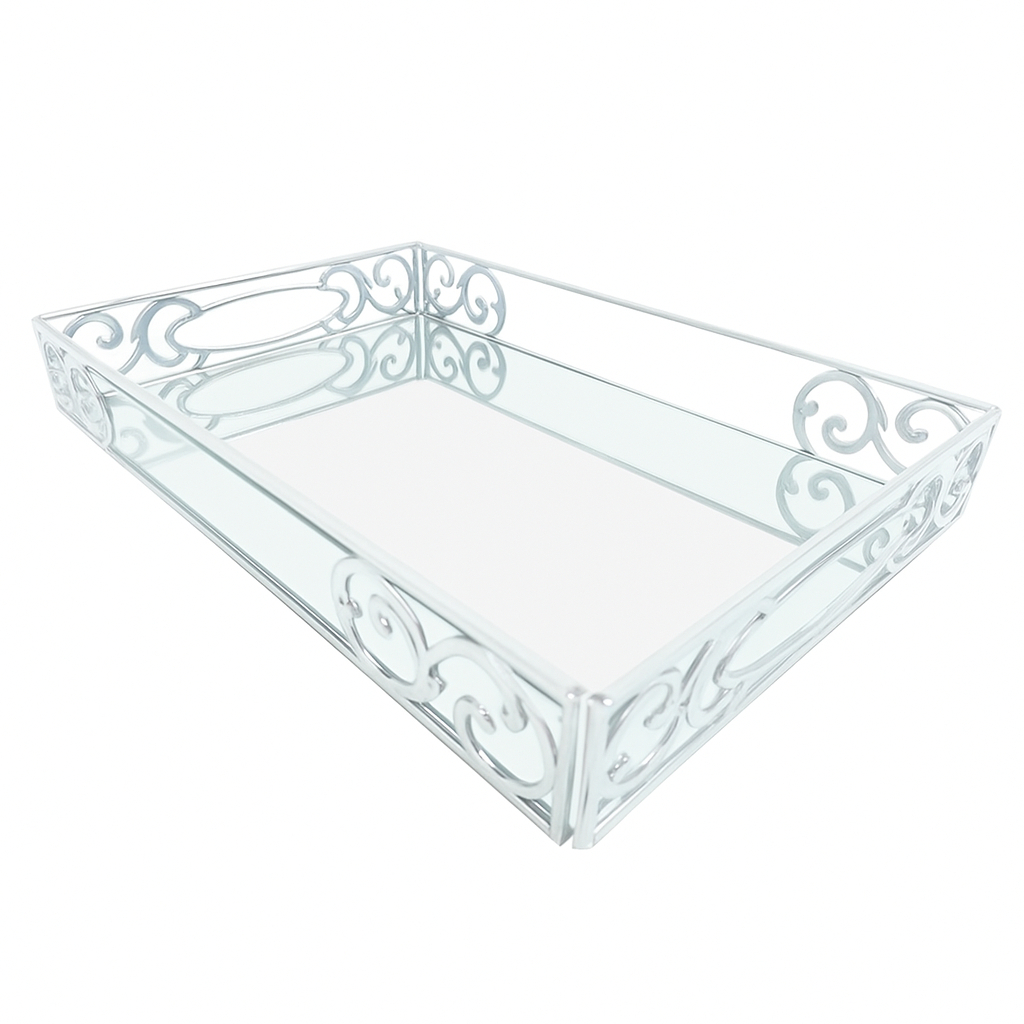 Bandeja em Acrilico Transparente com base e detalhes Provençal Espelhados 20x30cm