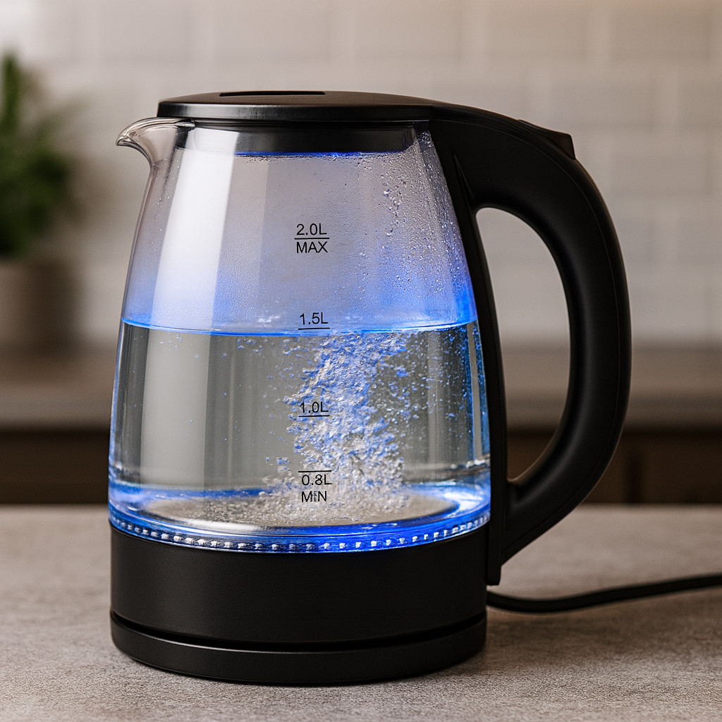 Chaleira Elétrica de Vidro Jarra Transparente 2 Litros Com Led Automática Base Giratória 127V OU 220V