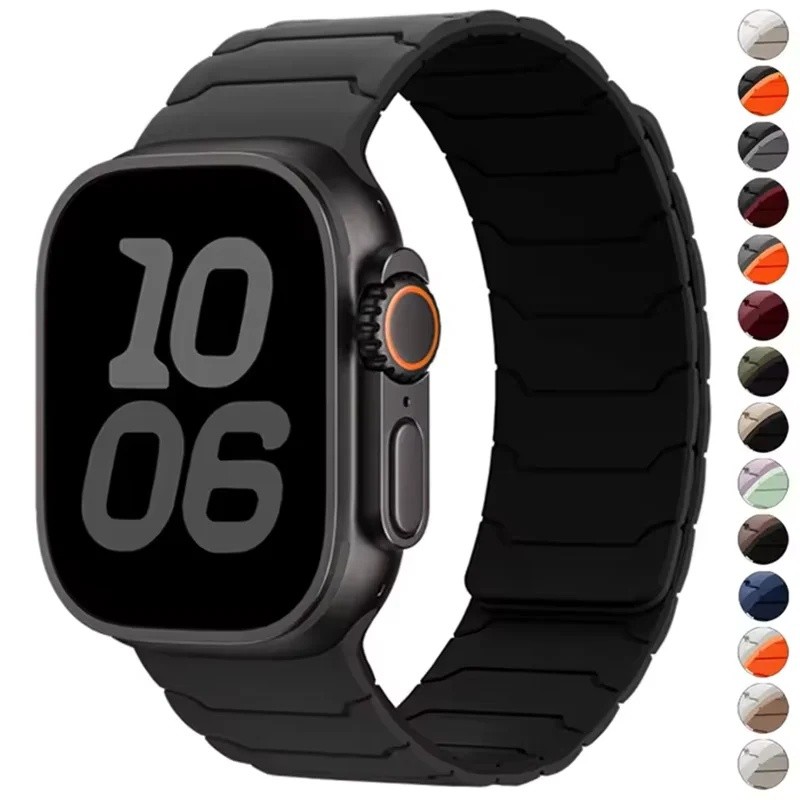 Pulseira Magnética de Silicone para Apple Watch Ultra 3 2 49mm, 45mm, 44mm, 41mm, 40mm, 38mm, Bracelete iWatch Series 11