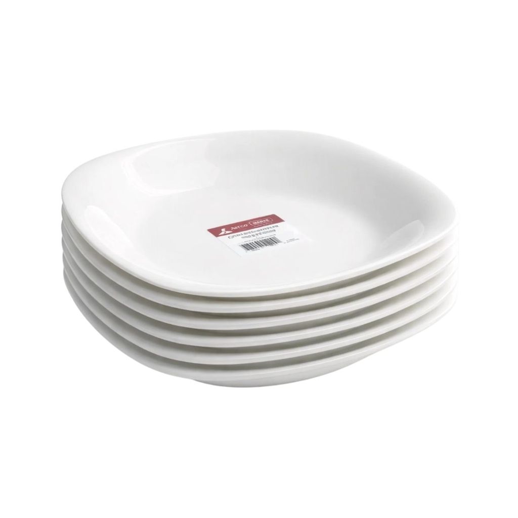 Jogo 6 Pratos de Vidro Fundo 22cm Temperado Branco